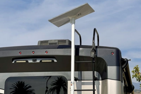 Amazon Leo roof installation on a caravan at a remote Australian campsite